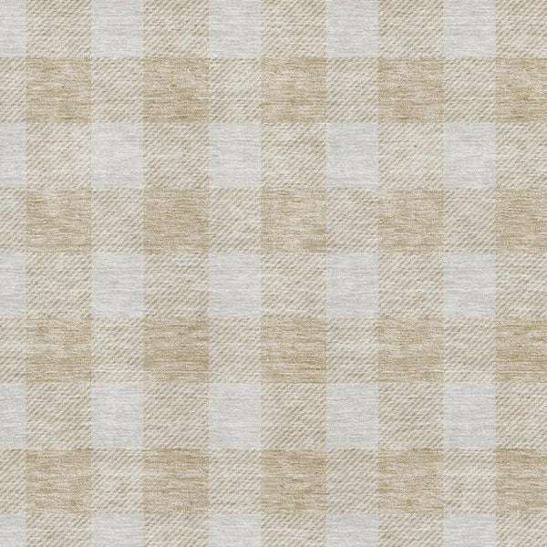 HomeRoots 5' X 8' Beige and Ivory Plaid Area Rug - Washable, Stain Resistant, and UV Protected for All Spaces 673347