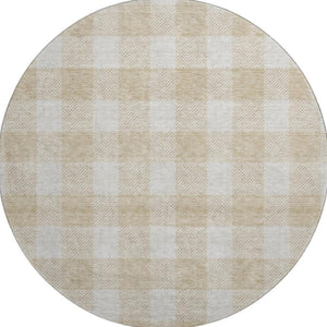 HomeRoots 8' Beige Plaid Washable Round Rug - UV Protected, Durable Polyester for High-Traffic Homes & Style 673348