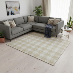 HomeRoots 8' X 10' Beige and Ivory Plaid Washable Area Rug – Durable, Stylish, UV-Protected for Busy Homes 673349