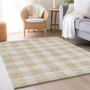 HomeRoots 8' X 10' Beige and Ivory Plaid Washable Area Rug – Durable, Stylish, UV-Protected for Busy Homes 673349