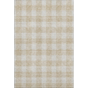 HomeRoots 8' X 10' Beige and Ivory Plaid Washable Area Rug – Durable, Stylish, UV-Protected for Busy Homes 673349