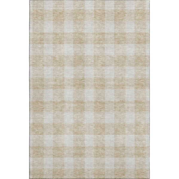 HomeRoots 8' X 10' Beige and Ivory Plaid Washable Area Rug – Durable, Stylish, UV-Protected for Busy Homes 673349