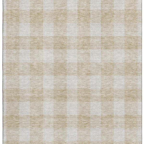 HomeRoots 8' X 10' Beige and Ivory Plaid Washable Area Rug – Durable, Stylish, UV-Protected for Busy Homes 673349