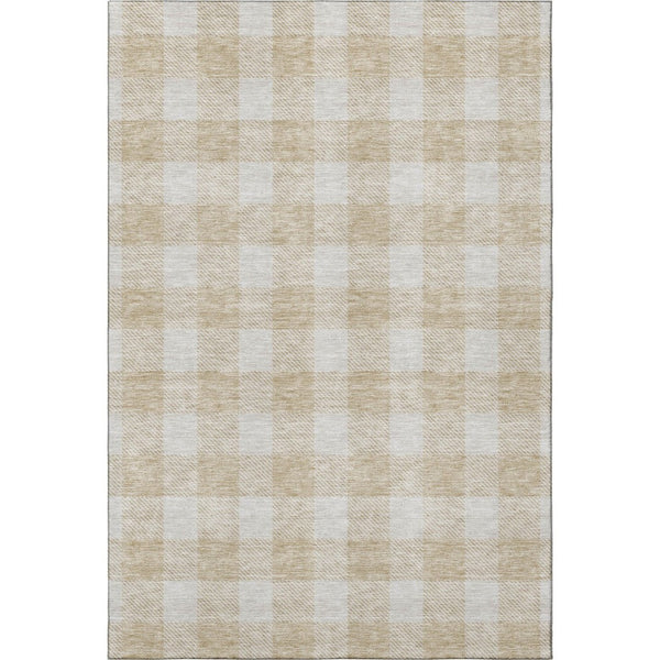 HomeRoots 8' X 10' Beige and Ivory Plaid Washable Area Rug – Durable, Stylish, UV-Protected for Busy Homes 673349