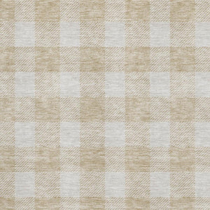 HomeRoots 9' X 12' Beige and Ivory Plaid Area Rug - Washable, UV Protected, Durable for High-Traffic Spaces! 673350