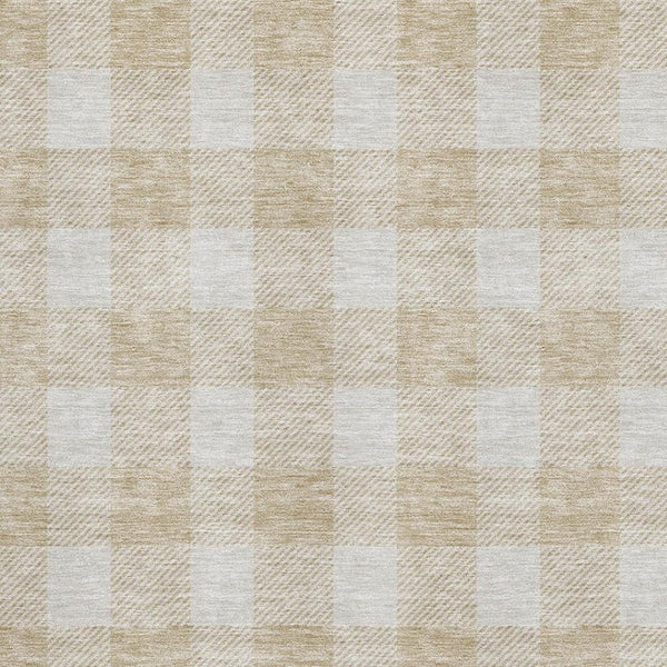 HomeRoots 9' X 12' Beige and Ivory Plaid Area Rug - Washable, UV Protected, Durable for High-Traffic Spaces! 673350
