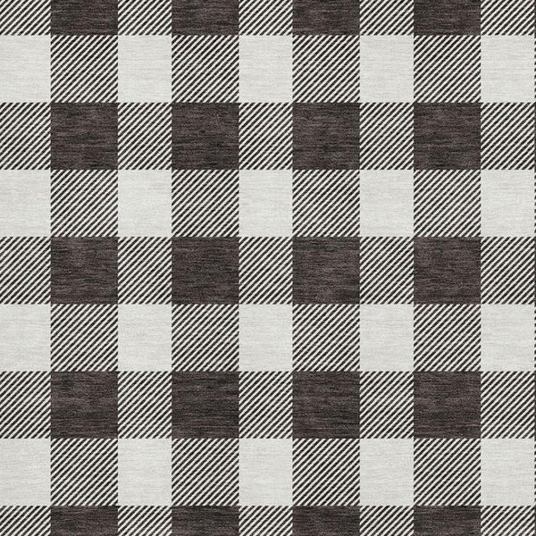 HomeRoots 5' X 8' Black and Ivory Plaid Washable Area Rug with UV Protection – Perfect for Homes with Kids & Pets! 673353