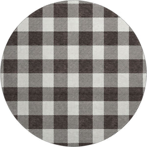HomeRoots 8' Black And Ivory Plaid Washable Round Rug with UV Protection - Durable, Stylish, and Easy Care! 673354