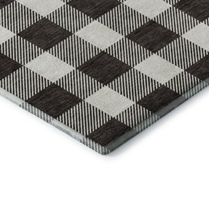 HomeRoots 8' Black And Ivory Plaid Washable Round Rug with UV Protection - Durable, Stylish, and Easy Care! 673354