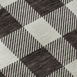 HomeRoots 8' Black And Ivory Plaid Washable Round Rug with UV Protection - Durable, Stylish, and Easy Care! 673354