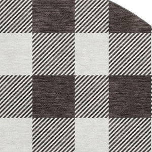 HomeRoots 8' Black And Ivory Plaid Washable Round Rug with UV Protection - Durable, Stylish, and Easy Care! 673354