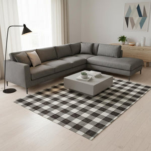 HomeRoots 8' X 10' Black And Ivory Plaid Washable Area Rug - Stylish, Durable, UV Protected for High-Traffic Spaces 673355