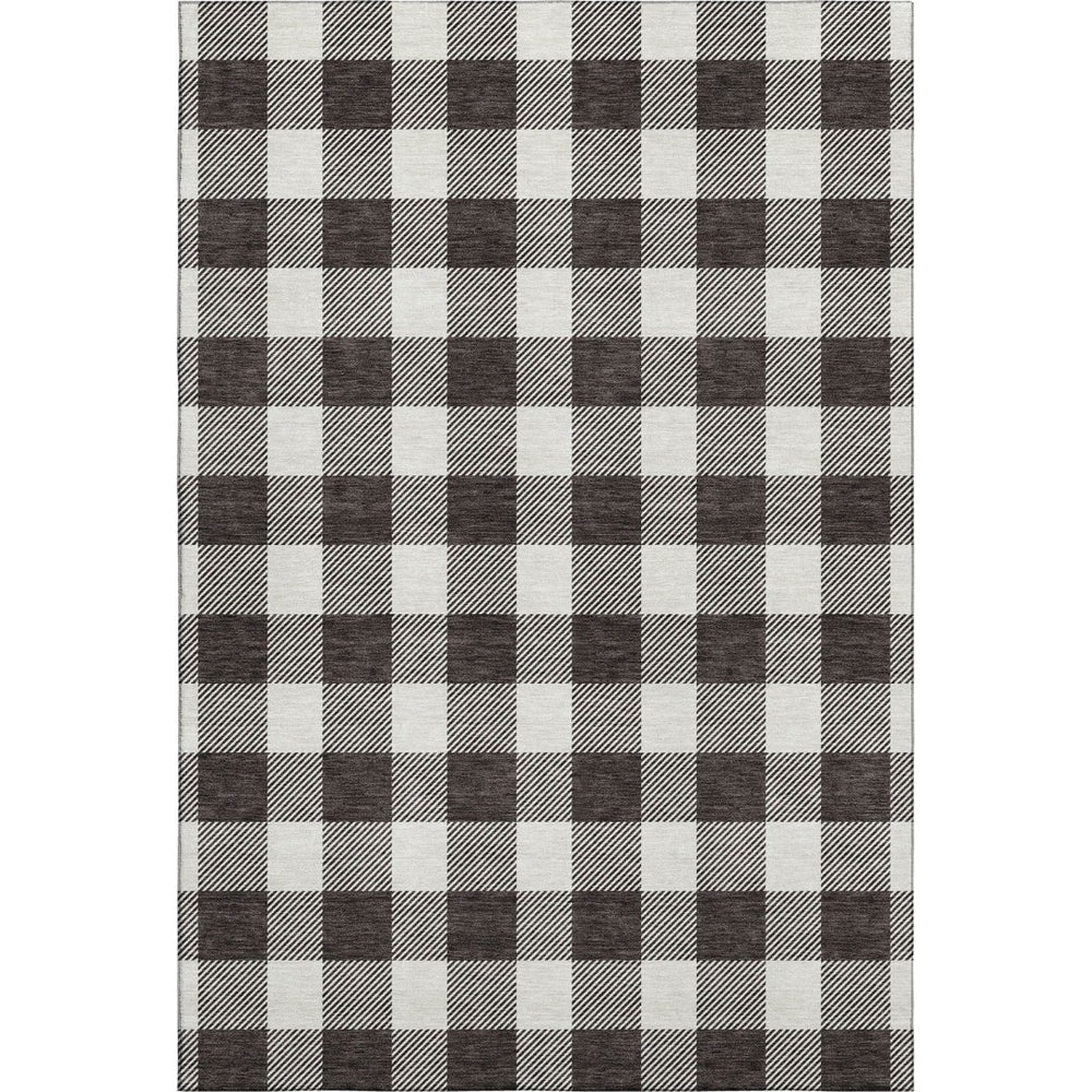 HomeRoots 8' X 10' Black And Ivory Plaid Washable Area Rug - Stylish, Durable, UV Protected for High-Traffic Spaces 673355