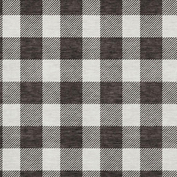 HomeRoots 8' X 10' Black And Ivory Plaid Washable Area Rug - Stylish, Durable, UV Protected for High-Traffic Spaces 673355