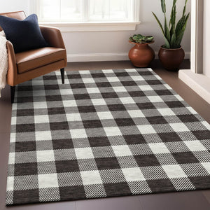 HomeRoots 9' X 12' Black And Ivory Plaid Washable Area Rug – Stylish, Durable, Stain-Resistant, UV-Protected Design 673356