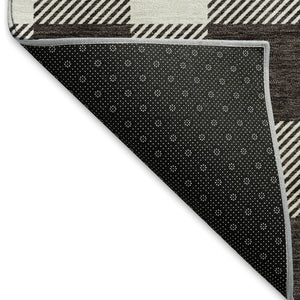 HomeRoots 9' X 12' Black And Ivory Plaid Washable Area Rug – Stylish, Durable, Stain-Resistant, UV-Protected Design 673356