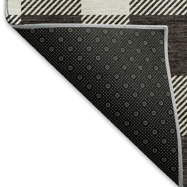 HomeRoots 9' X 12' Black And Ivory Plaid Washable Area Rug – Stylish, Durable, Stain-Resistant, UV-Protected Design 673356