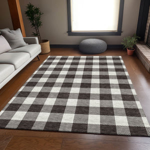 HomeRoots 9' X 12' Black And Ivory Plaid Washable Area Rug – Stylish, Durable, Stain-Resistant, UV-Protected Design 673356