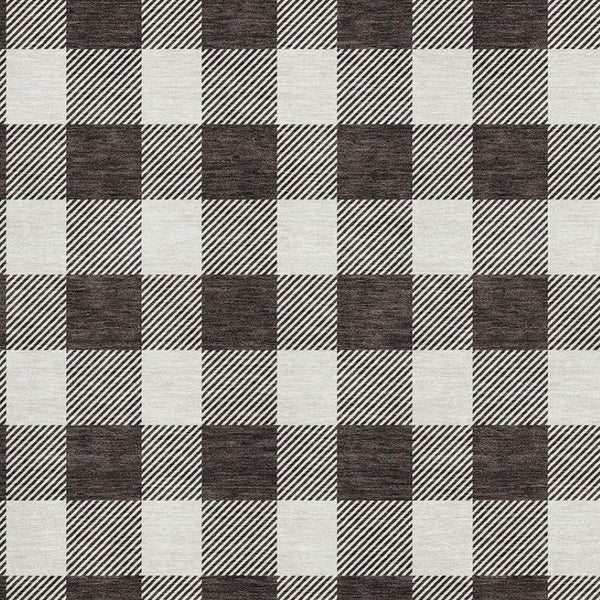HomeRoots 9' X 12' Black And Ivory Plaid Washable Area Rug – Stylish, Durable, Stain-Resistant, UV-Protected Design 673356