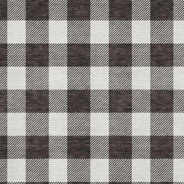 HomeRoots 10' X 14' Black And Ivory Plaid Washable Area Rug with Stain Resistance and UV Protection for Homes 673357