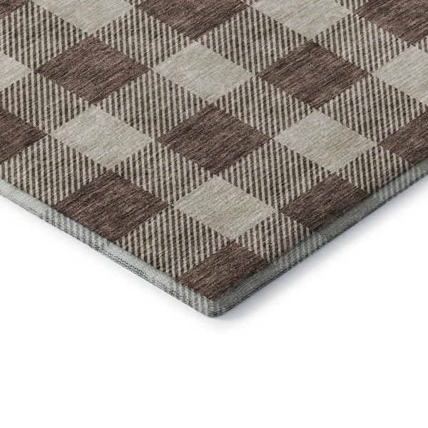 HomeRoots 5' X 8' Brown And Beige Plaid Area Rug - Washable, Durable, UV-Protected for Busy Homes & Kids 673359