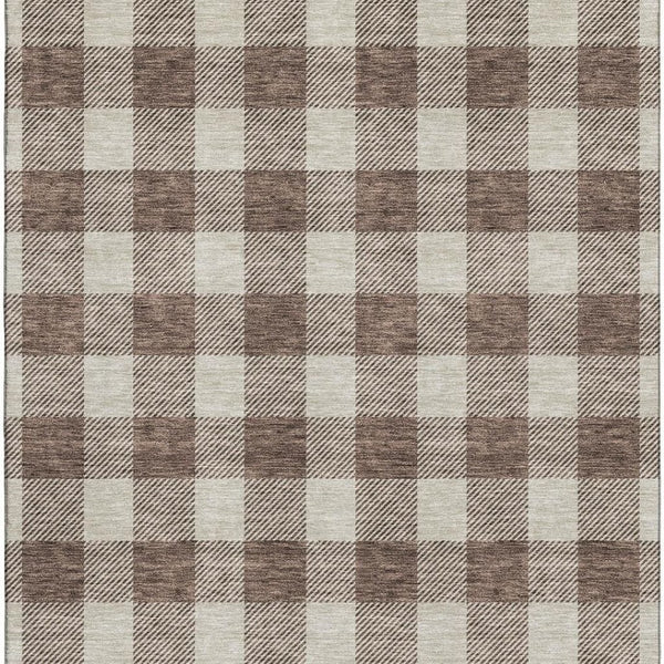 HomeRoots 5' X 8' Brown And Beige Plaid Area Rug - Washable, Durable, UV-Protected for Busy Homes & Kids 673359