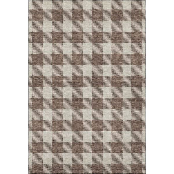 HomeRoots 5' X 8' Brown And Beige Plaid Area Rug - Washable, Durable, UV-Protected for Busy Homes & Kids 673359