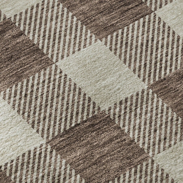 HomeRoots 8' Washable Brown and Beige Plaid Round Rug with UV Protection for Stylish, Low-Maintenance Living 673360
