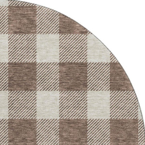 HomeRoots 8' Washable Brown and Beige Plaid Round Rug with UV Protection for Stylish, Low-Maintenance Living 673360