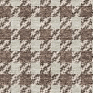 HomeRoots 9' X 12' Brown and Beige Plaid Washable Area Rug - Durable, Stain-Resistant, UV Protected for Family Spaces 673362