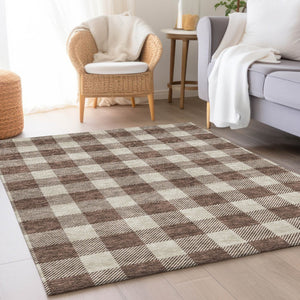 HomeRoots 10' Brown and Beige Plaid Washable Area Rug – UV Protected, Durable, Stain-Resistant for Homes 673363
