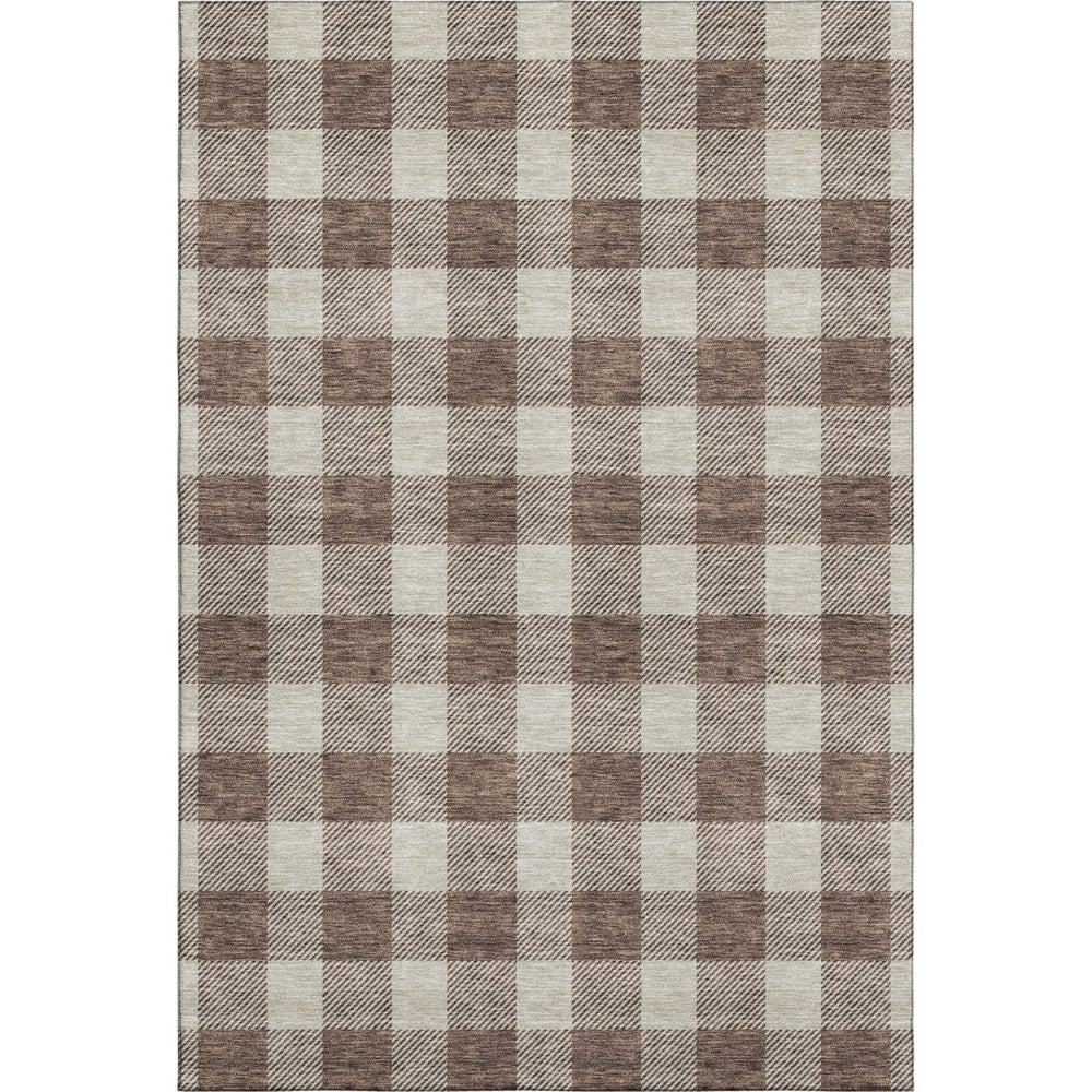 HomeRoots 10' Brown and Beige Plaid Washable Area Rug – UV Protected, Durable, Stain-Resistant for Homes 673363