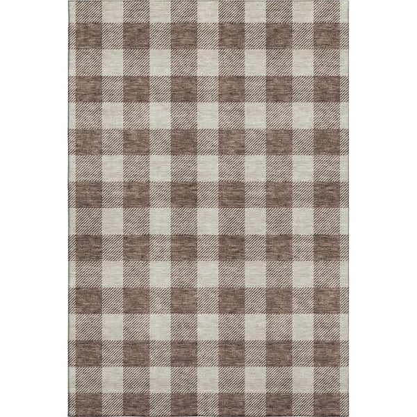 HomeRoots 10' Brown and Beige Plaid Washable Area Rug – UV Protected, Durable, Stain-Resistant for Homes 673363