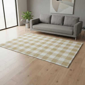 HomeRoots 5' X 8' Gold and Ivory Plaid Washable Area Rug with UV Protection - Durable, Stylish, Easy-Care Solution 673365