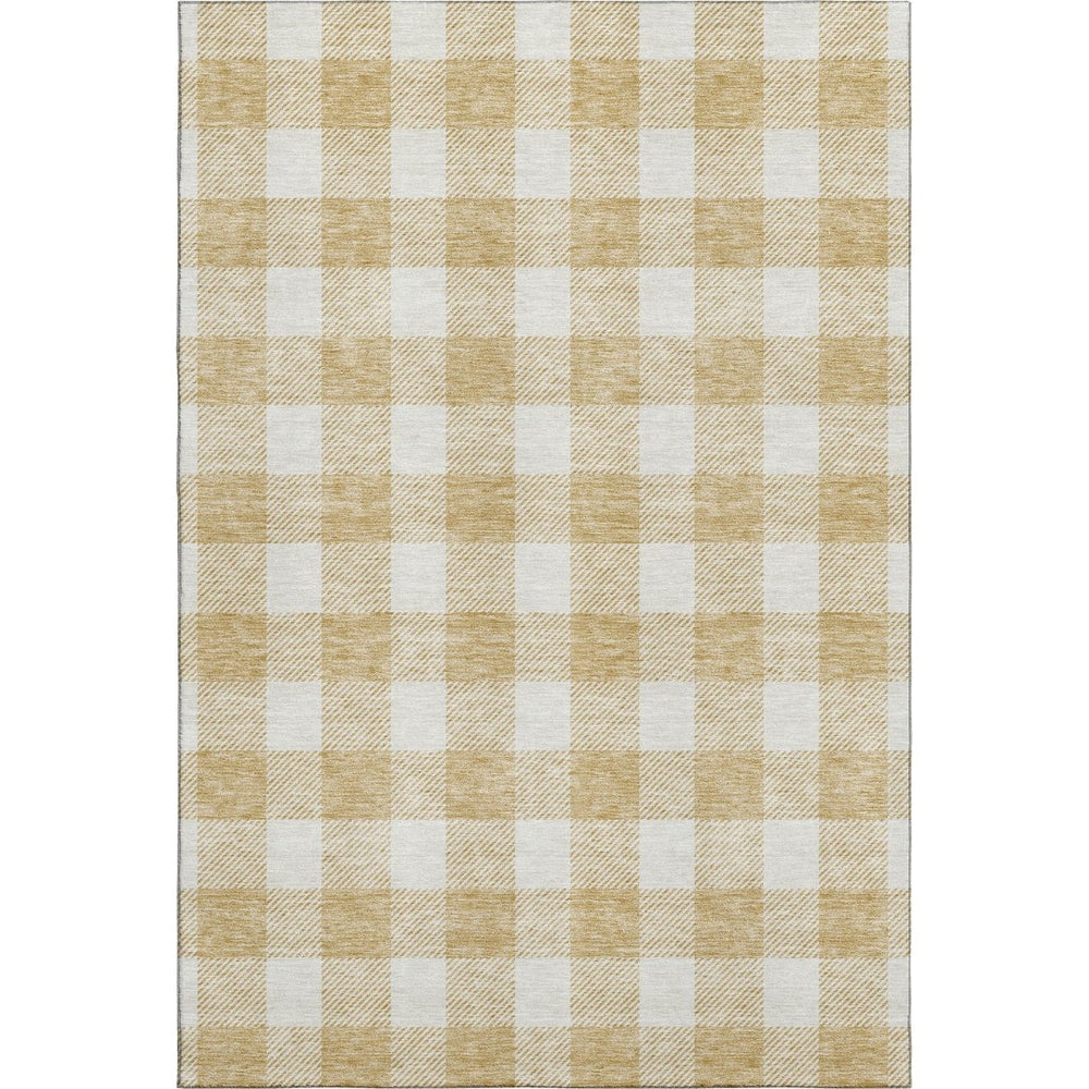 HomeRoots 5' X 8' Gold and Ivory Plaid Washable Area Rug with UV Protection - Durable, Stylish, Easy-Care Solution 673365