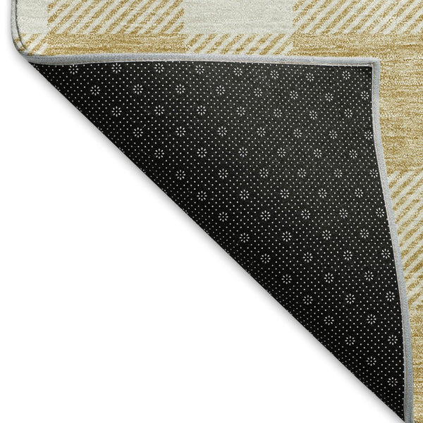 HomeRoots 5' X 8' Gold and Ivory Plaid Washable Area Rug with UV Protection - Durable, Stylish, Easy-Care Solution 673365