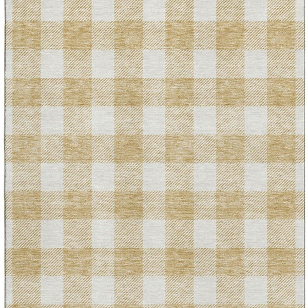 HomeRoots 5' X 8' Gold and Ivory Plaid Washable Area Rug with UV Protection - Durable, Stylish, Easy-Care Solution 673365