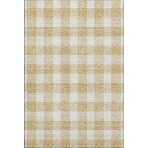 HomeRoots 8' X 10' Gold And Ivory Plaid Washable Area Rug - Stain-Resistant, UV Protected, Durable Design 673367
