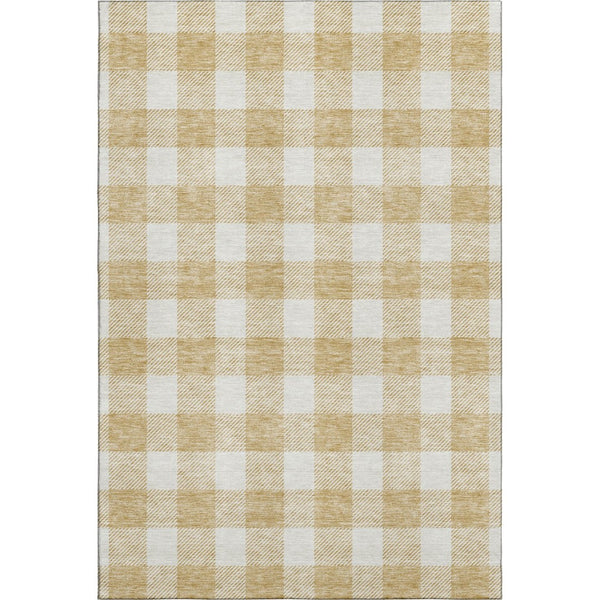 HomeRoots 8' X 10' Gold And Ivory Plaid Washable Area Rug - Stain-Resistant, UV Protected, Durable Design 673367