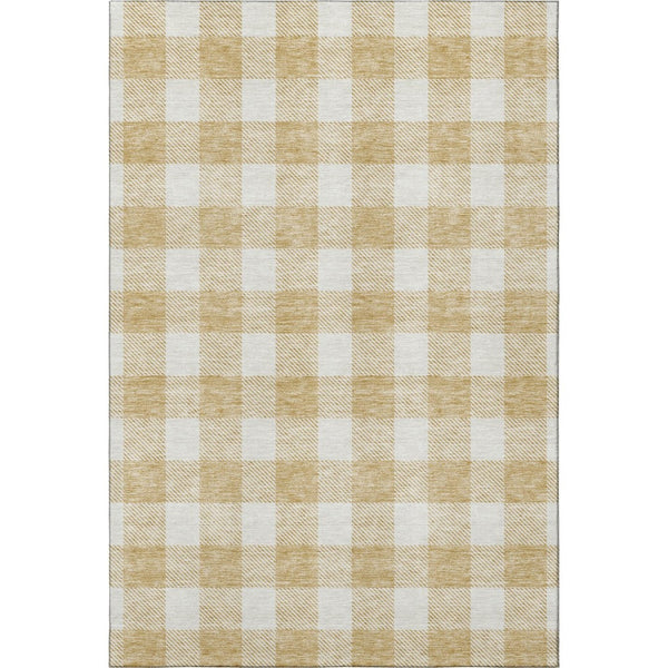 HomeRoots 8' X 10' Gold And Ivory Plaid Washable Area Rug - Stain-Resistant, UV Protected, Durable Design 673367