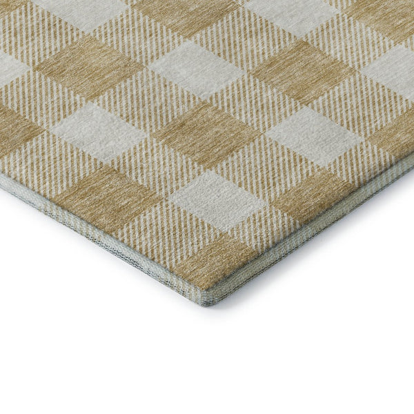 HomeRoots 9' X 12' Gold and Ivory Plaid Area Rug – Stain-Resistant, UV-Protected, Perfect for Busy Homes! 673368