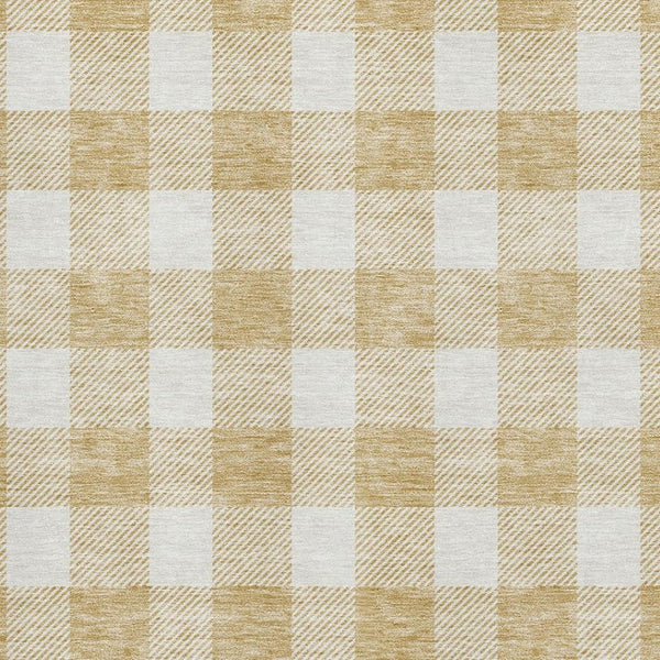 HomeRoots 9' X 12' Gold and Ivory Plaid Area Rug – Stain-Resistant, UV-Protected, Perfect for Busy Homes! 673368