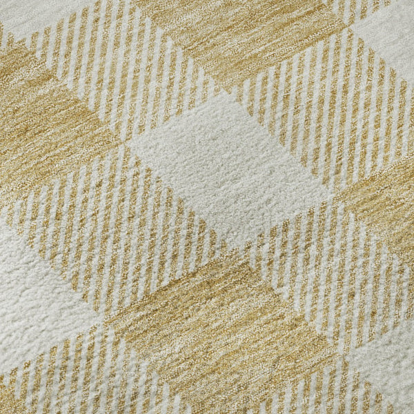 HomeRoots 10' Gold and Ivory Plaid Washable Area Rug with UV Protection – Stylish, Stain-Resistant Comfort! 673369
