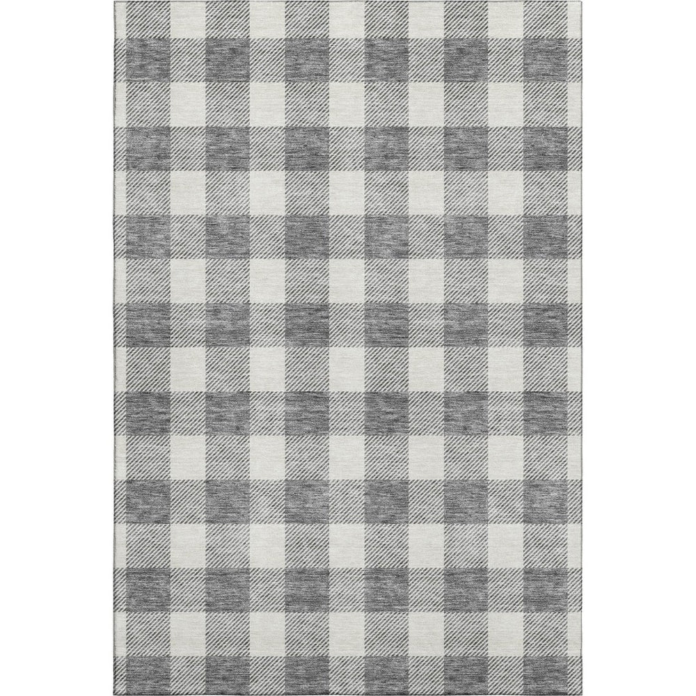 HomeRoots 8' X 10' Gray and Ivory Plaid Washable Area Rug - Durable, UV-Protected, Perfect for Family Homes! 673373