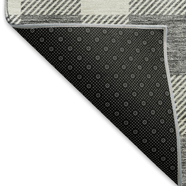 HomeRoots 8' X 10' Gray and Ivory Plaid Washable Area Rug - Durable, UV-Protected, Perfect for Family Homes! 673373