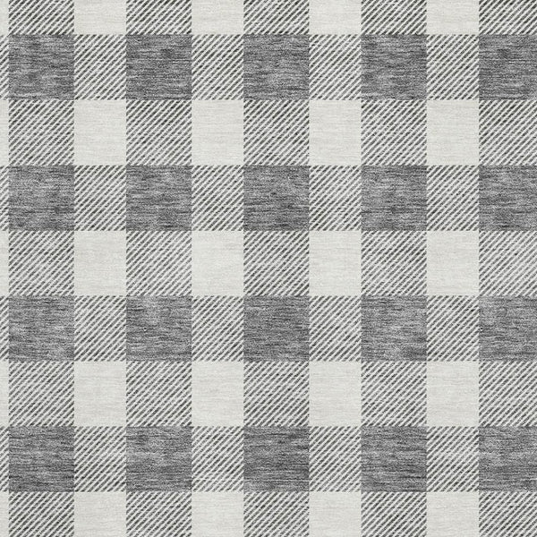 HomeRoots 8' X 10' Gray and Ivory Plaid Washable Area Rug - Durable, UV-Protected, Perfect for Family Homes! 673373