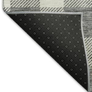 HomeRoots 9' X 12' Gray and Ivory Plaid Area Rug - Washable, Stain-Resistant, UV-Protected for Active Homes! 673374