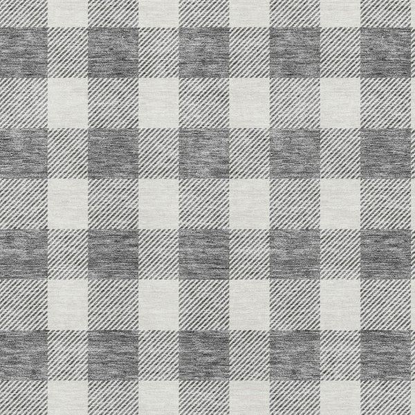 HomeRoots 9' X 12' Gray and Ivory Plaid Area Rug - Washable, Stain-Resistant, UV-Protected for Active Homes! 673374