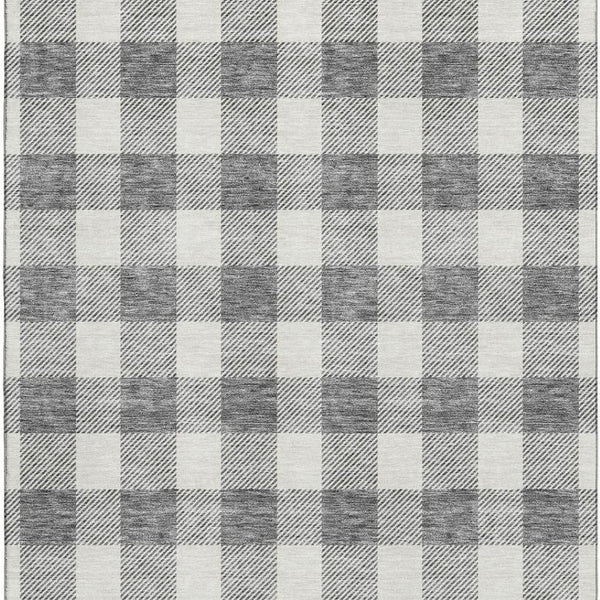 HomeRoots 9' X 12' Gray and Ivory Plaid Area Rug - Washable, Stain-Resistant, UV-Protected for Active Homes! 673374