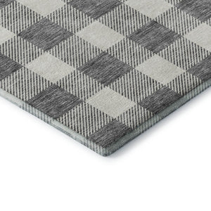HomeRoots 10' X 14' Gray And Ivory Plaid Area Rug - Washable, UV-Protected, Durable Design for Busy Homes 673375